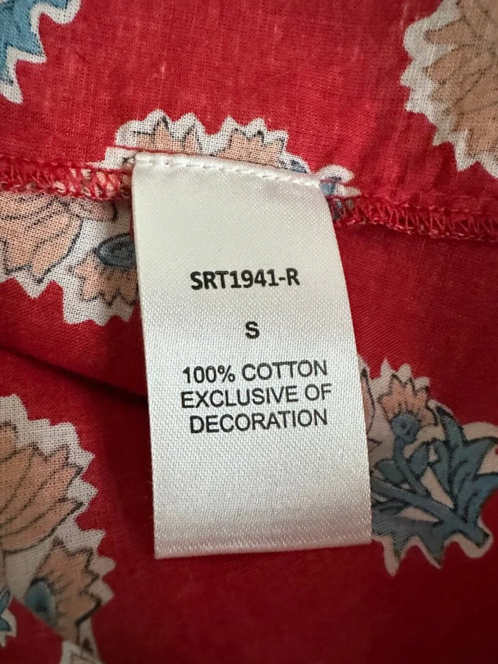 THML smocked block print short sleeve top - Red - Small - Picture 5 of 5